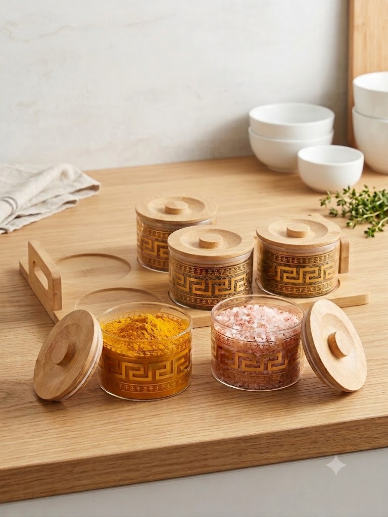 Set de 6 Pots avec Frise Dorée