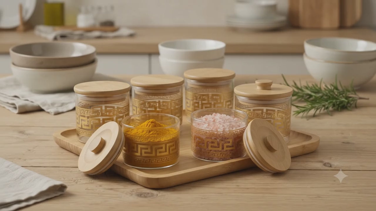 Set de 6 Pots avec Frise Dorée